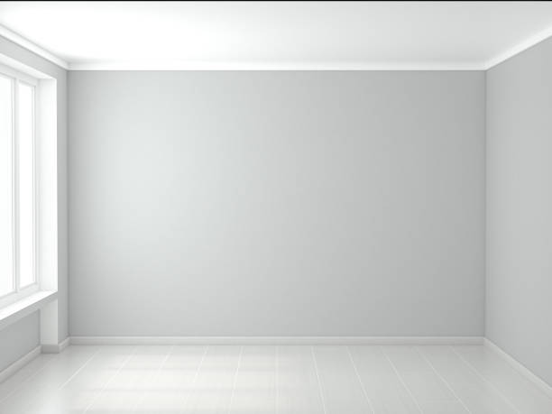 istock Empty room with gray walls and a window. 3d render illustration 1301215495