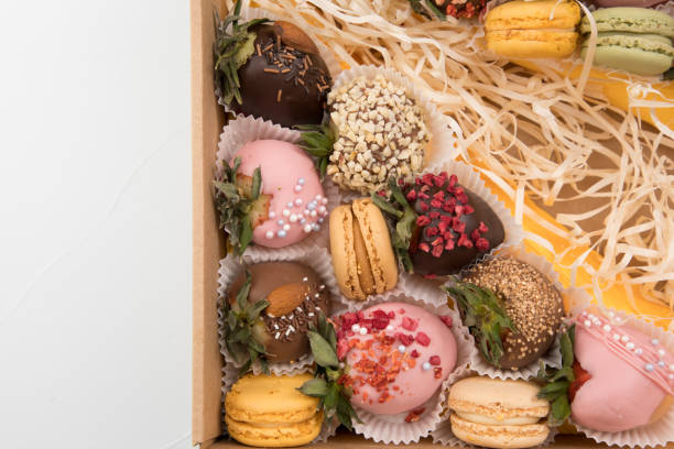 istock Chocolate covered strawberries in a box 1301218843