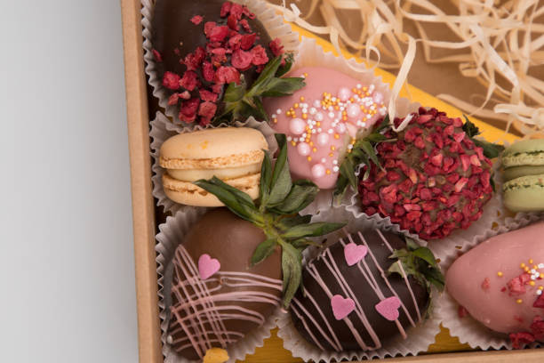 istock Chocolate covered strawberries in a box 1301218845