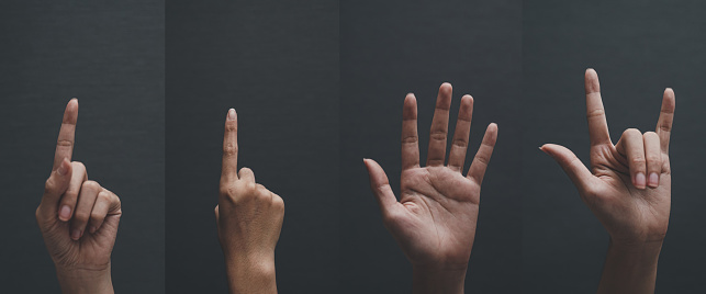 Collection of women hands showing different gestures
