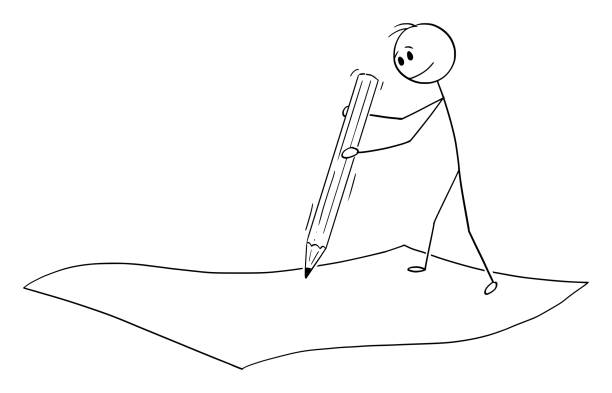 Man or Businessman Writing with Pencil on Sheet of Paper, Signing Agreement, Vector Cartoon Stick Figure Illustration Businessman or man writing with pencil on sheet of paper, signing agreement, vector cartoon stick figure or character illustration. funny contract stock illustrations