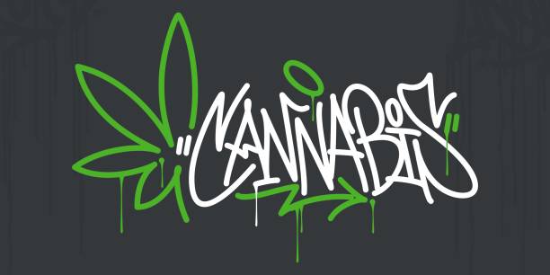 graffiti-stil handgeschrieben wort cannabis mit cannabis blatt vektor illustration kunst - graffiti marijuana urban scene city life stock-grafiken, -clipart, -cartoons und -symbole