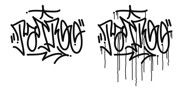 ilustrações de stock, clip art, desenhos animados e ícones de word tattoo abstract hip hop hand written graffiti style vector illustration art - typescript graffiti computer graphic label