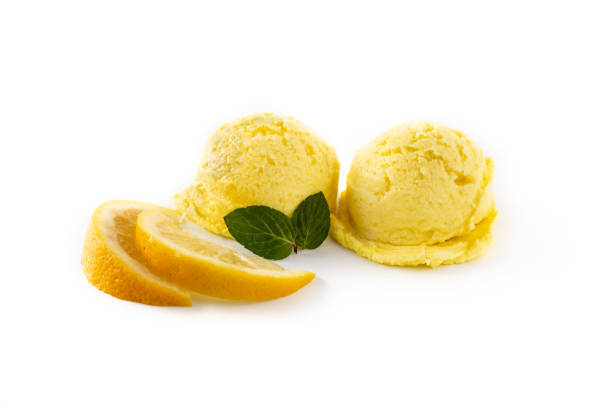istock Lemon ice cream scoop decorated with mint leaves 1301221133