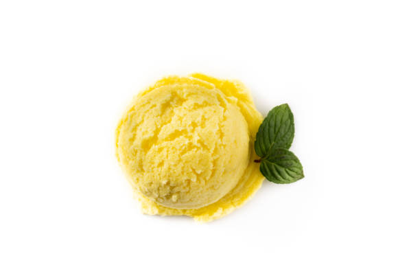 istock Lemon ice cream scoop decorated with mint leaves 1301221161