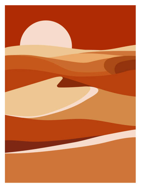 Abstract vector background with dramatic desert dunes and sunset. Soft sandy tones, rich ochre red and terracotta. Abstract vector background with dramatic desert dunes and sunset. Soft sandy tones, rich ochre red and terracotta. terracotta color stock illustrations