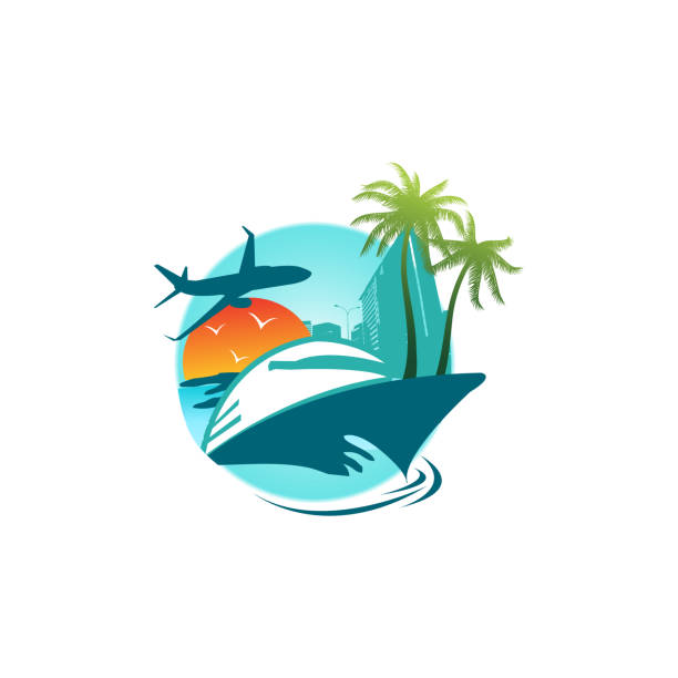 vektorinsel trendy und modern für reisesymbol - tropical climate airplane island hawaii islands stock-grafiken, -clipart, -cartoons und -symbole