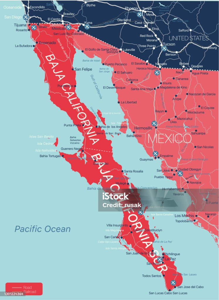 Baja California Region Detaillierte Bearbeitbare Karte Stock Vektor Art Baja California Region Detaillierte Bearbeitbare Karte Stock Vektor Art