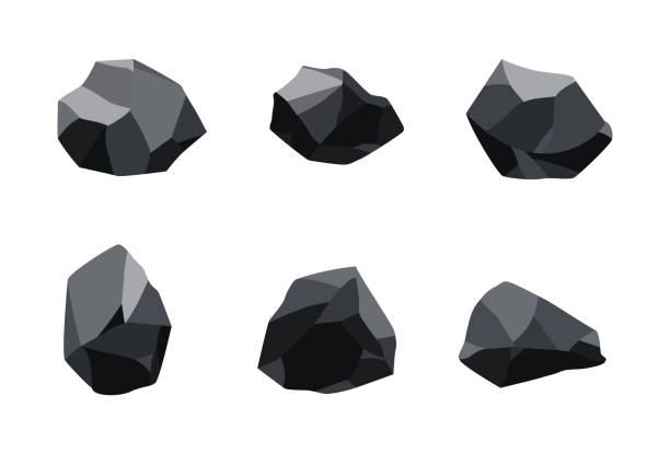 Collection of coal black mineral resources. Pieces of fossil stone. Polygonal shapes set. Black rock stones of graphite or charcoal. Energy resource charcoal icons Collection of coal black mineral resources. Pieces of fossil stone. Polygonal shapes set. Black rock stones of graphite or charcoal. Energy resource charcoal icons. bumpy stock illustrations