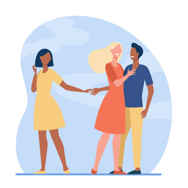 Boyfriend being unfaithful to his girlfriend Boyfriend being unfaithful to his girlfriend. Wife, lie, hand flat vector illustration. Betrayal and infidelity concept for banner, website design or landing web page husband stock illustrations