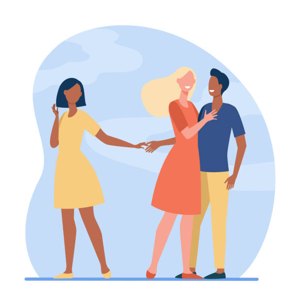 Boyfriend being unfaithful to his girlfriend Boyfriend being unfaithful to his girlfriend. Wife, lie, hand flat vector illustration. Betrayal and infidelity concept for banner, website design or landing web page Liar stock illustrations