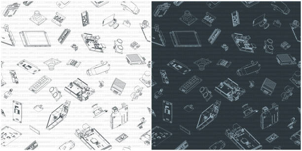 arduino ハードウェアシームレスパターン図面 - blueprint electrical component engineer plan点のイラスト素材／クリップアート素材／マンガ素材／アイコン素材