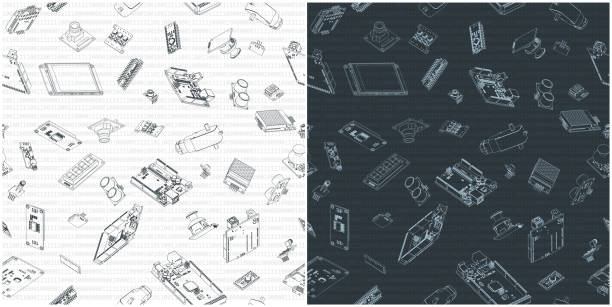 arduino аппаратных бесшовных чертежей шаблонов - blueprint electrical component engineer plan stock illustrations