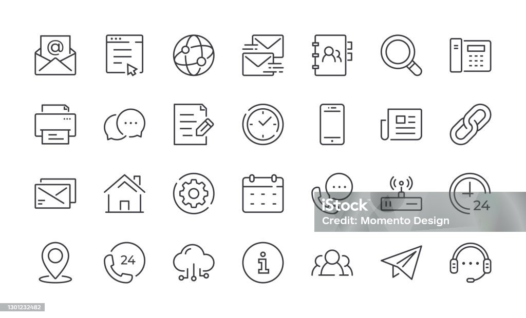 Contact Line Icons. Editable stroke linear icon set for mobile and web. Contact Line Icons. Editable stroke linear icon set for mobile and web. Contains such icons as Chat, Email, Phone, Location, Support. Vector illustration Icon stock vector