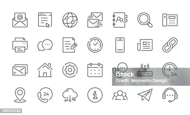 Contact Line Icons Editable Stroke Linear Icon Set For Mobile And Web Stock Illustration - Download Image Now