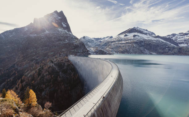 Sunset at Emosson dam in autumn, Switzerland