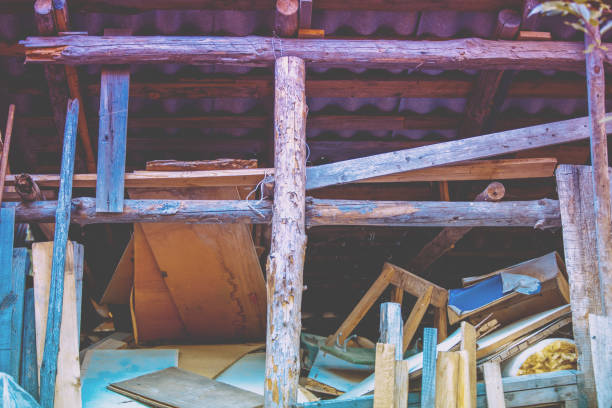 istock Fragment of a ruined abandoned house 1301234201