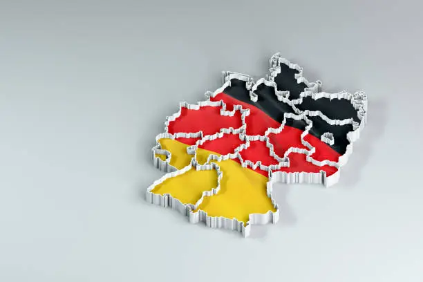 Map of Germany. 3D render on light grey background