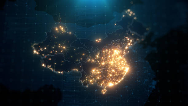 istock Night Map of China with City Lights Illumination 1301237799