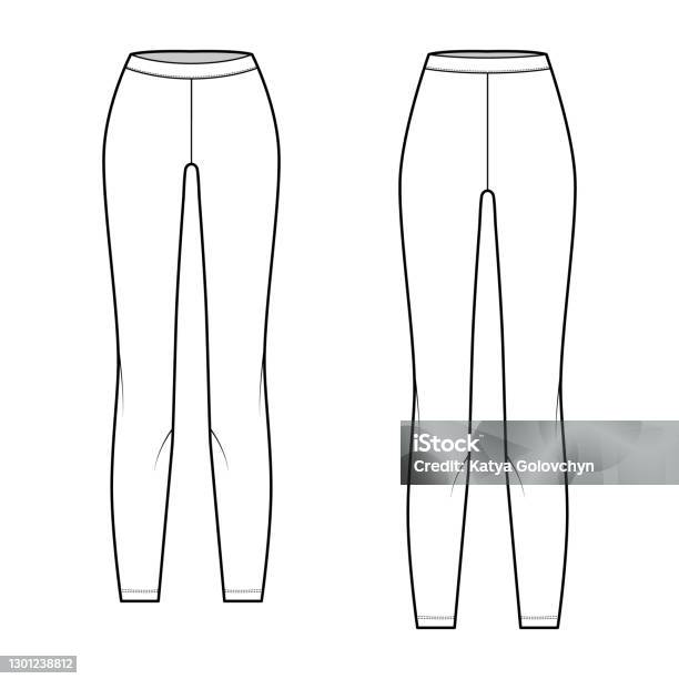 Girls Leggings Pants Fashion Flat Sketch Template Womens Cutout