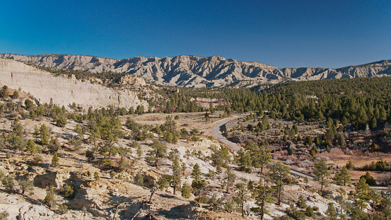 Aerial shot of the dramatic landscape near Henrieville in Garfield County, Utah, close to Bryce Canyon National Park.