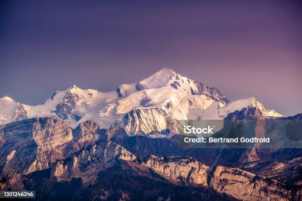 View Of Mont Blanc Summit From Mont Salève Hautesavoie France Stock Photo - Download Image Now