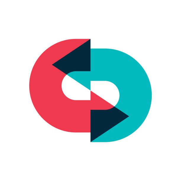 логотип из двух стрелок, движущихся по кругу один за другим с перекрывающимися. цветное изображение разноцветных стрелок, обозначение круг - поворачивать stock illustrations