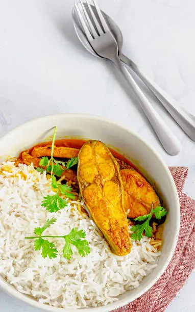 Indian Fish Curry, Indian Food Photography, Curry and Rice