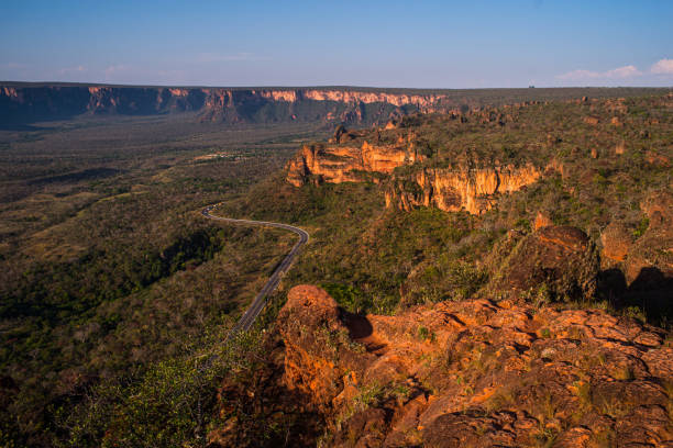 Chapada dos Guimarães sandstone rock formations Sandstone rock formations in Chapada dos Guimarães National Park, Mato Grosso, Brazil. plateau stock pictures, royalty-free photos & images