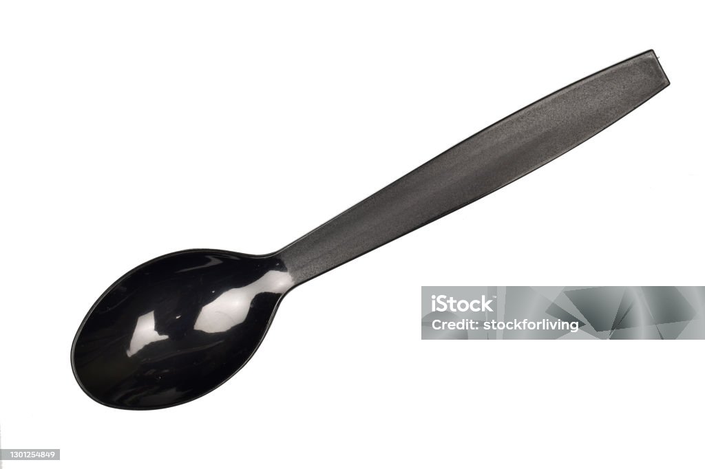 black disposable spoon isolated on white background with clipping path Spoon Stock Photo