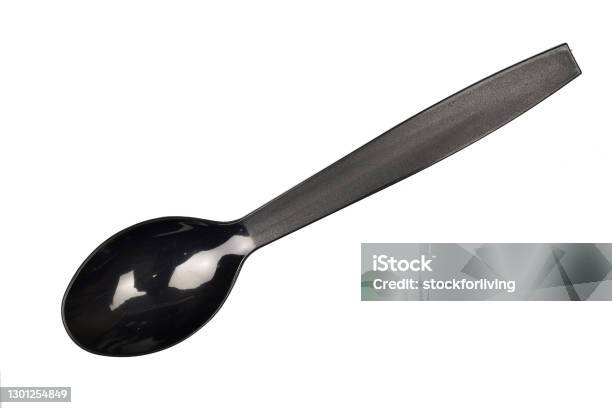 Black Disposable Spoon Isolated On White Background With Clipping Path Stock Photo - Download Image Now