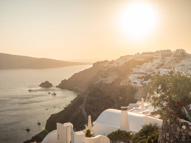 istock Greek town at sunset, seascape 1301255280