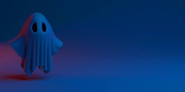 istock Halloween banner with spooky ghost. 3d illustration. 1301256380