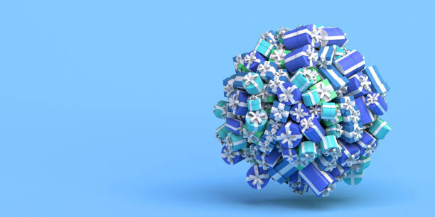 istock Abstract ball of present boxes or gift boxes. Banner for christmas with space for text or copy. 3d illustration. 1301256993