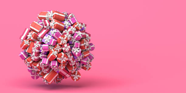 istock Abstract ball of present boxes or gift boxes. Banner for christmas with space for text or copy. 3d illustration. 1301257045