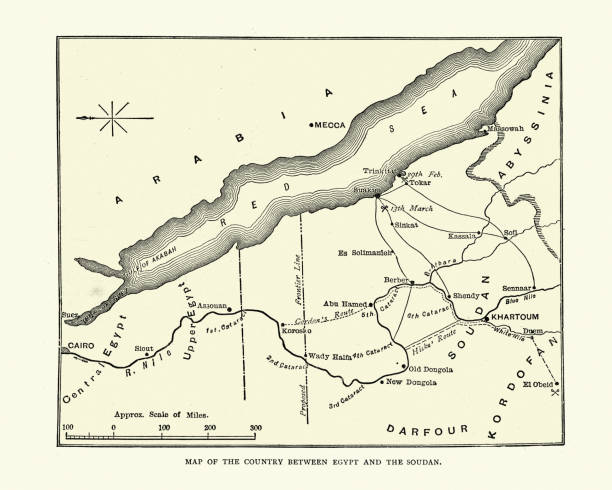 istock Map of the country between Egypt and Sudan, 19th Century 1301259239