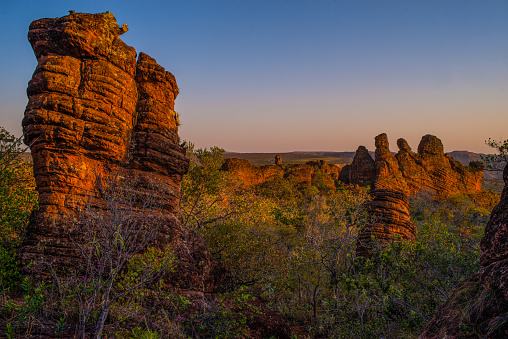 Sandstone rock formations in Chapada dos Guimarães National Park, Mato Grosso, Brazil.