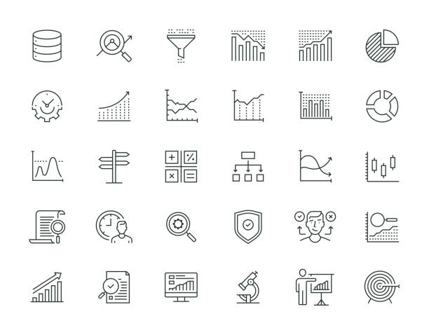 data analytics thin line-serie - pro und kontra grafiken stock-grafiken, -clipart, -cartoons und -symbole