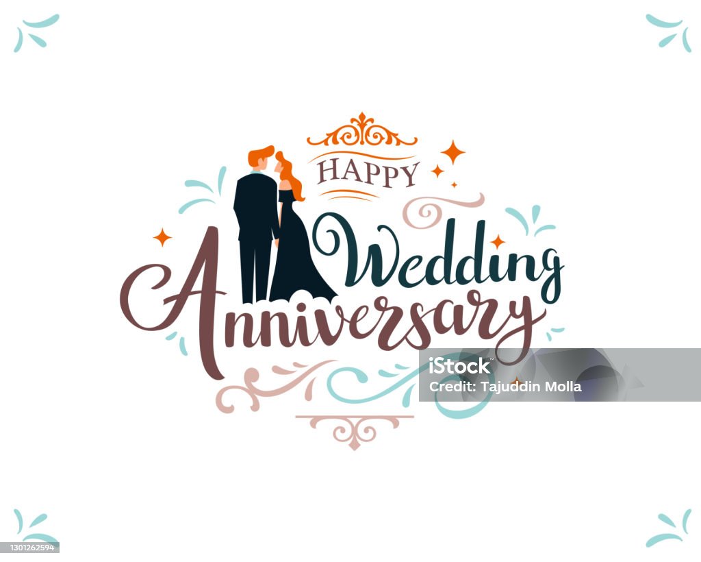 Happy Wedding Anniversary Decorativefloral Vector Design With ...