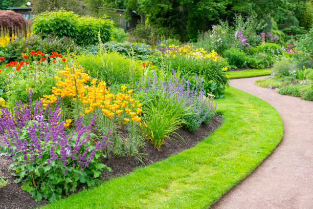 istock Garden with multicolored flowerbeds 1301263972