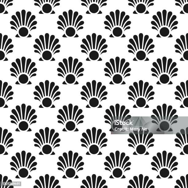 Shell Pear Pattern Seamless Pattern With Sea Shell And Pearl On White Background Stock ...