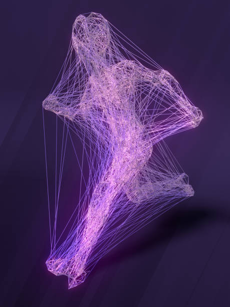 istock 3d rendering running wire man on the violet background. Modern wireframe for medical design. Digital illustration 1301269762
