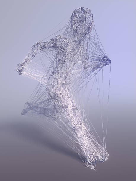 istock Abstract 3d rendering digital illustration of a running man from particles and lines on white backgrounds 1301269790