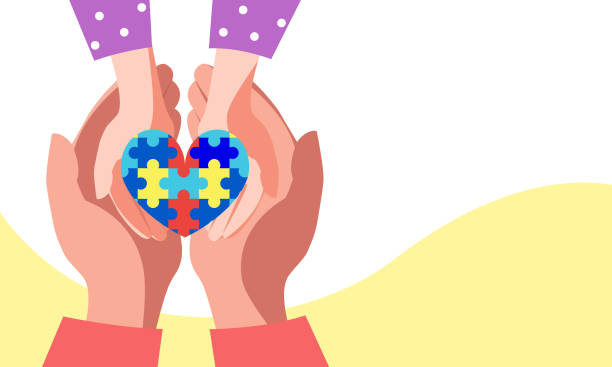Heart puzzle symbol of autism vector art illustration