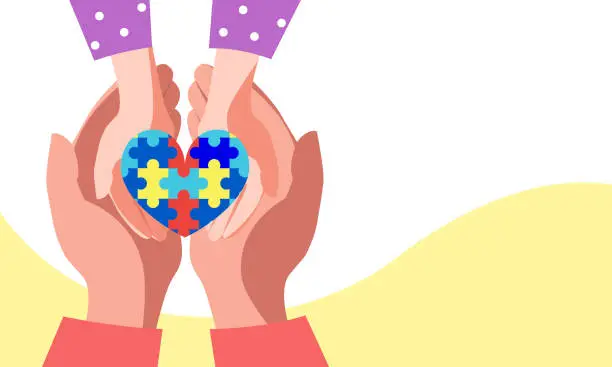Vector illustration of Heart puzzle symbol of autism