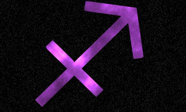 istock Sagittarius purple sign on a space background 1301275253