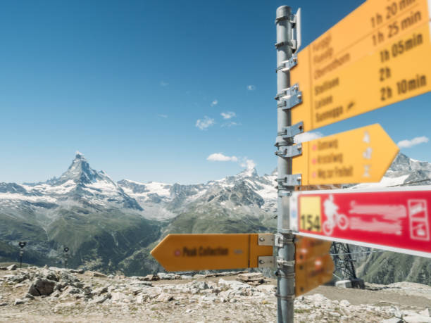 istock Directional signs on mountain trail 1301275355