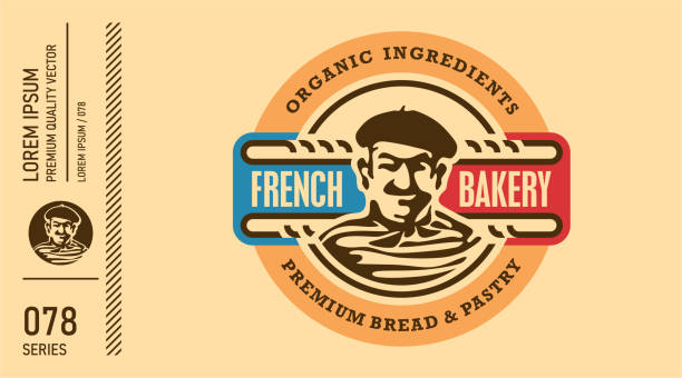 ベーカリー、ベークハウスのロゴまたはラベル。フランスのパンベーカー。 - baker bakery chef bread点のイラスト素材／クリップアート素材／マンガ素材／アイコン素材