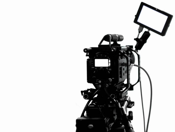 Viewfinder movie camerah,film crew production, behind the scenes background.soft focus.