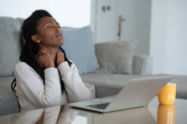 istock Woman working home online, feeling stressed. 1301276999
